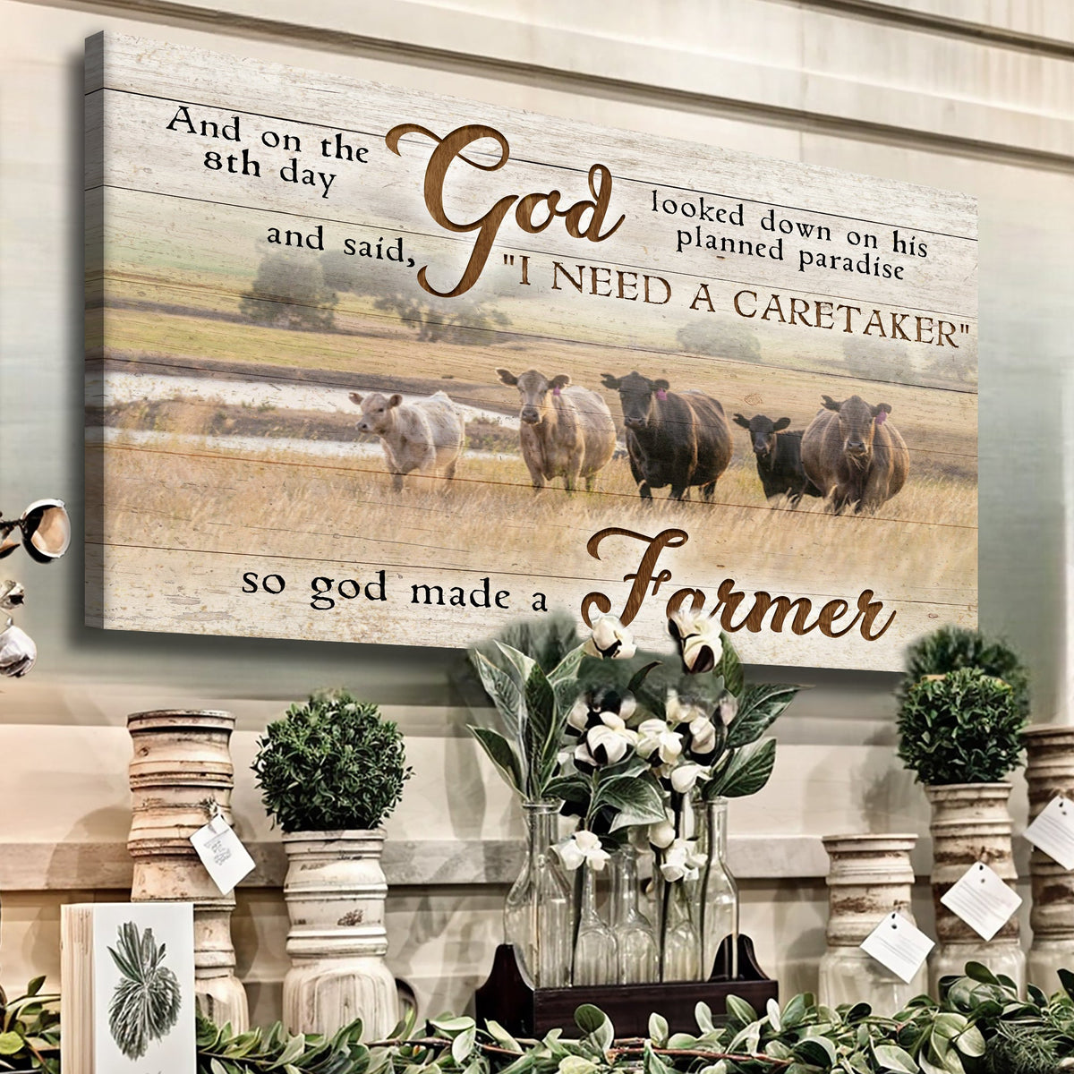 On the 8th Day God Made Me A Farmer Rustic Farmhouse Canvas Sign