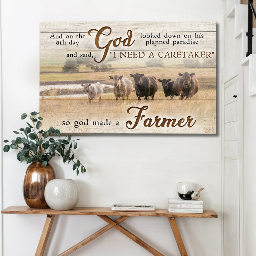 On the 8th Day God Made Me A Farmer Rustic Farmhouse Canvas Sign