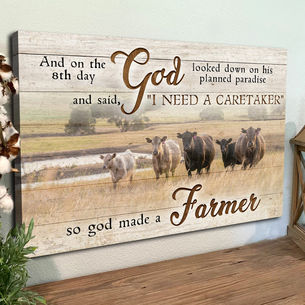 On the 8th Day God Made Me A Farmer Rustic Farmhouse Canvas Sign