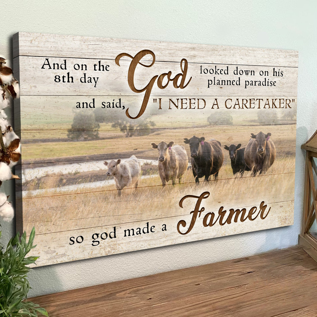 On the 8th Day God Made Me A Farmer Rustic Farmhouse Canvas Sign
