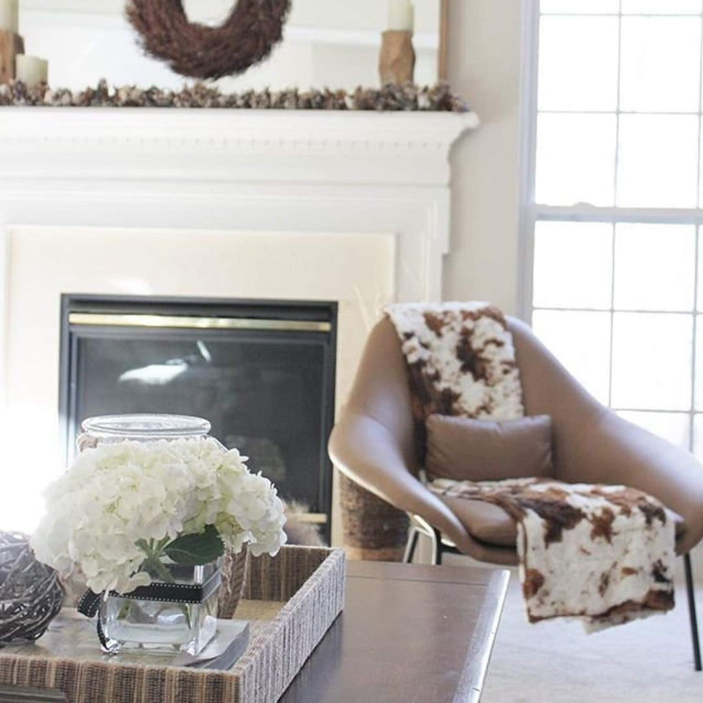 Fennco Styles Rustic Faux Fur Cowhide 50" W x 60" L Plush Throw – Brown Throw Blanket for Home, Couch, Bedroom, Living Room, Office, and Holiday Décor