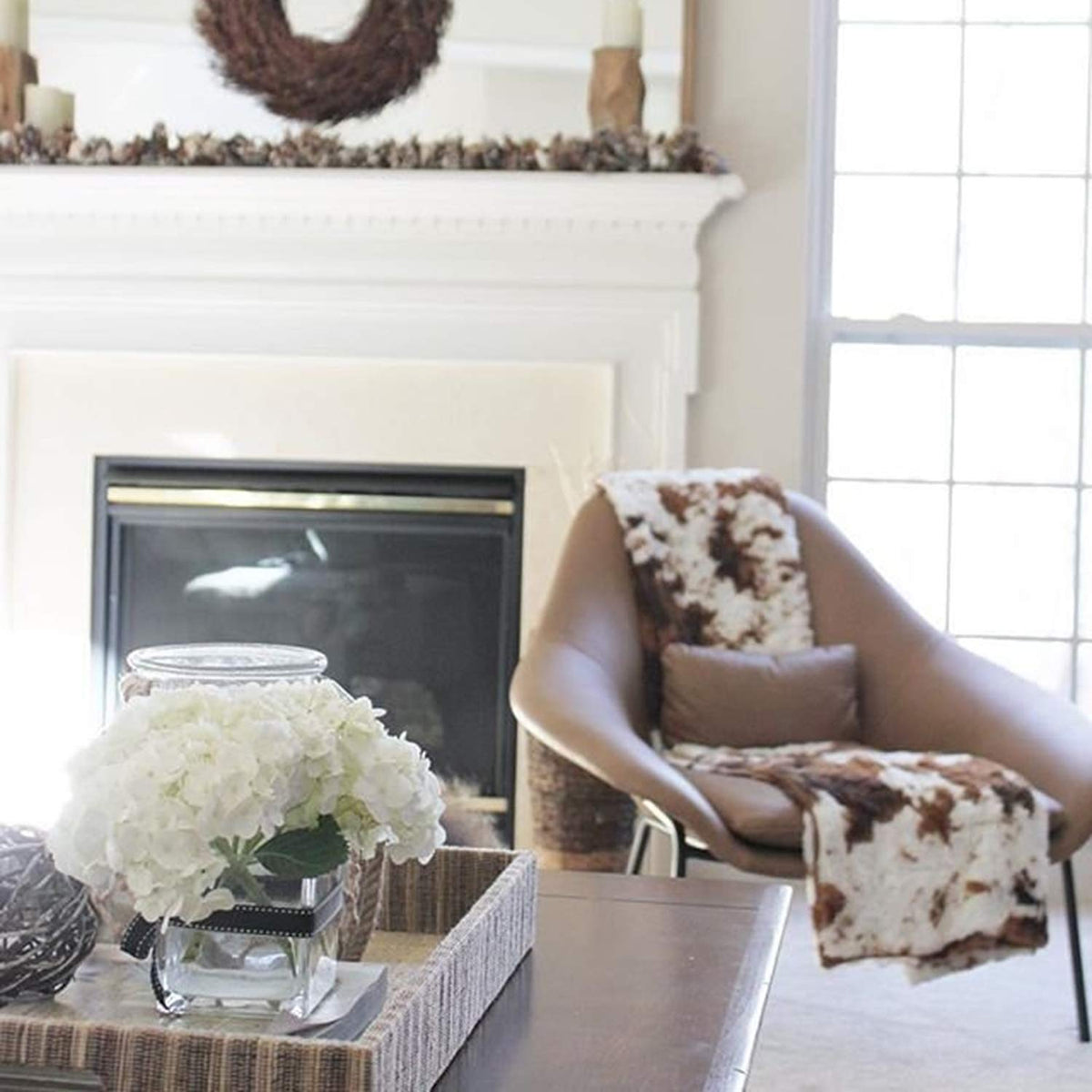 Fennco Styles Rustic Faux Fur Cowhide 50" W x 60" L Plush Throw – Brown Throw Blanket for Home, Couch, Bedroom, Living Room, Office, and Holiday Décor