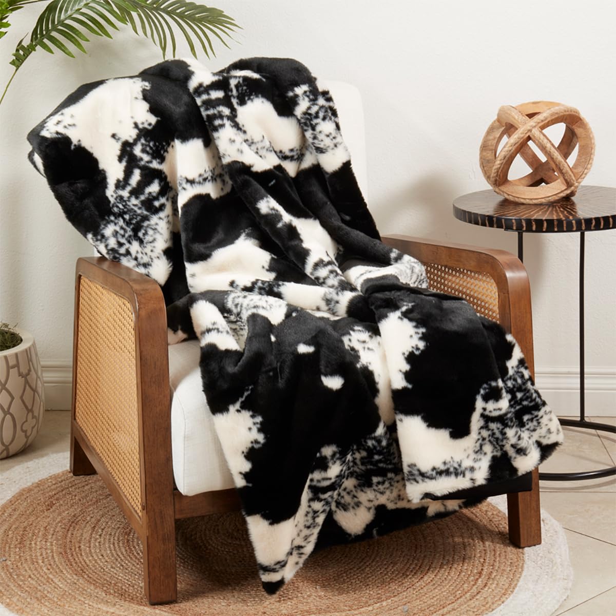 Fennco Styles Rustic Faux Fur Cowhide 50" W x 60" L Plush Throw – Brown Throw Blanket for Home, Couch, Bedroom, Living Room, Office, and Holiday Décor