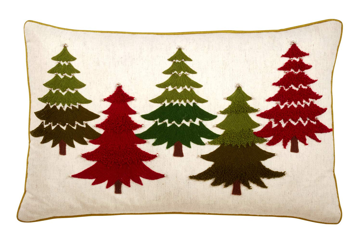 Fennco Styles Arbres Collection Farmhouse Embroidered Christmas 100% Cotton Decorative Throw Pillow – Multicolored Accent Pillow for Home, Couch, Living Room, Bedroom and Holiday Décor