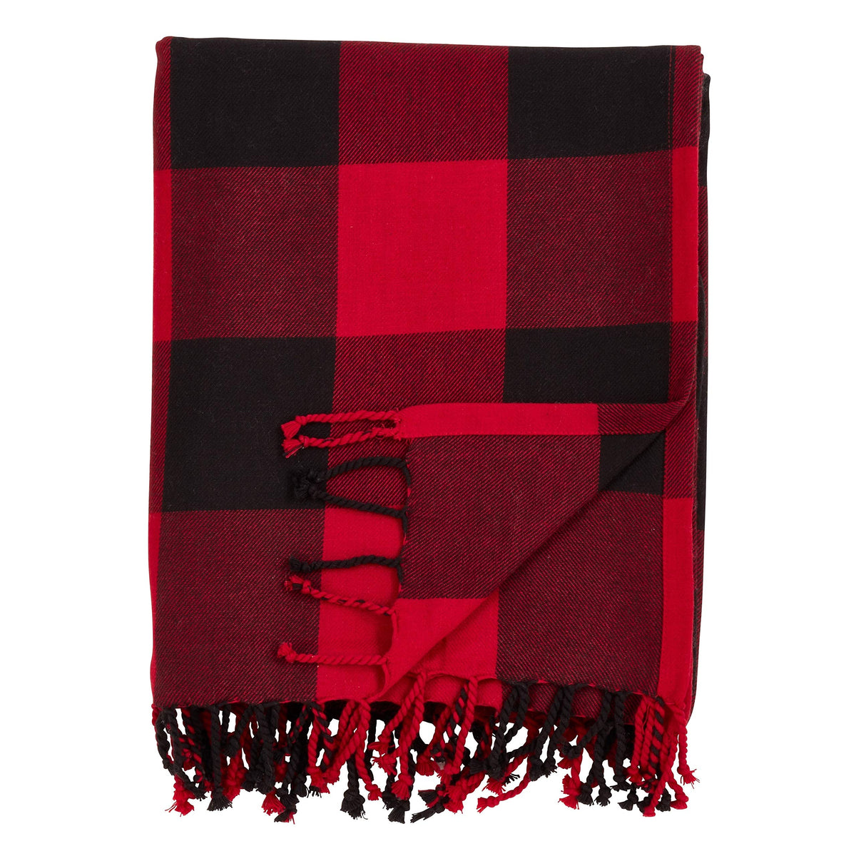 Fennco Styles Rustic Buffalo Plaid 100% Cotton Throw Blanket with Hand-Knotted Fringe