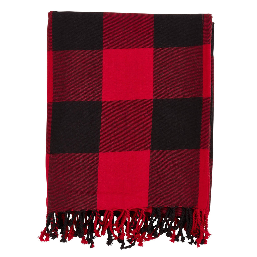 Fennco Styles Rustic Buffalo Plaid 100% Cotton Throw Blanket with Hand-Knotted Fringe