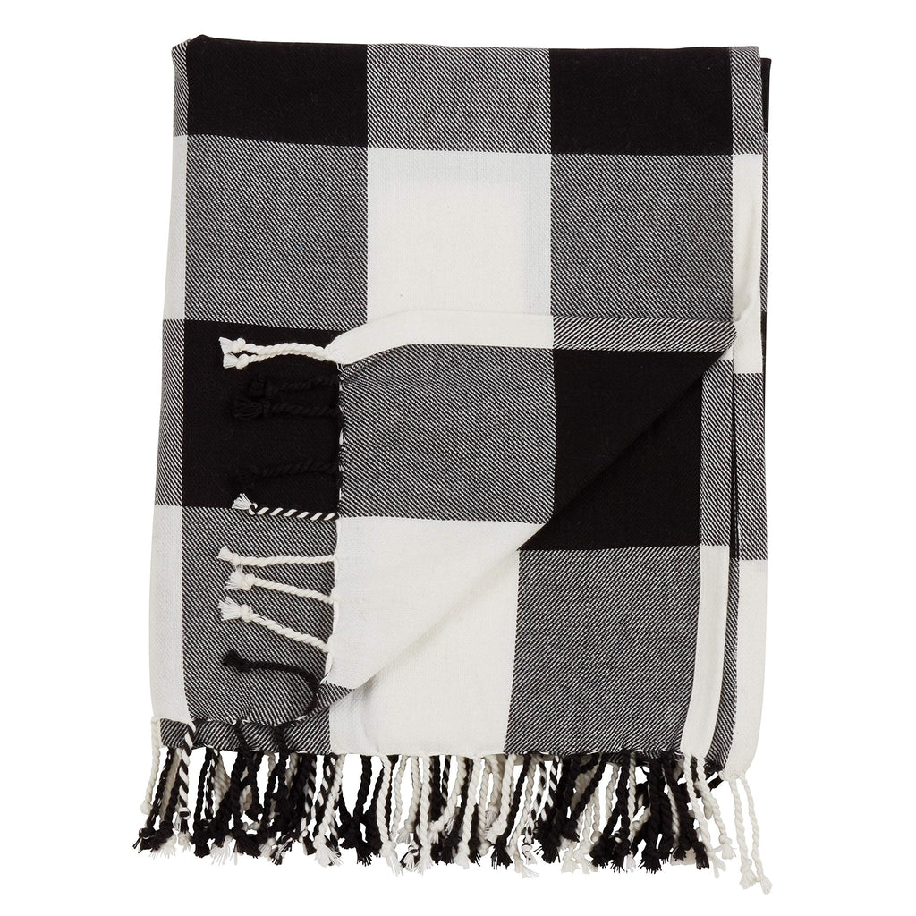 Fennco Styles Rustic Buffalo Plaid 100% Cotton Throw Blanket with Hand-Knotted Fringe