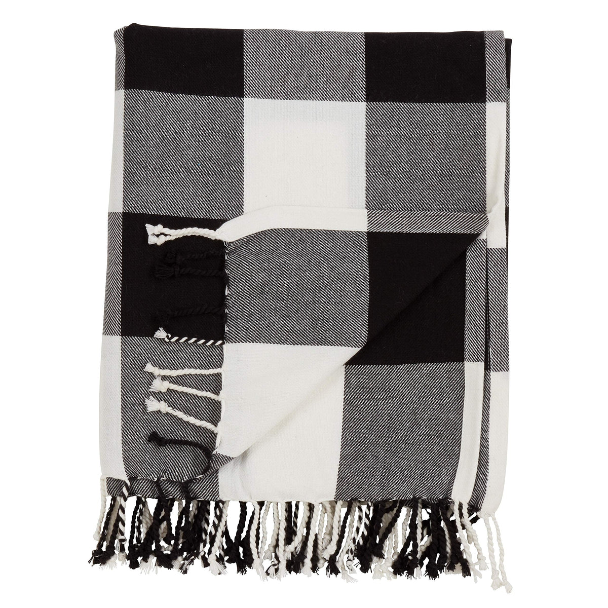 Fennco Styles Rustic Buffalo Plaid 100% Cotton Throw Blanket with Hand-Knotted Fringe