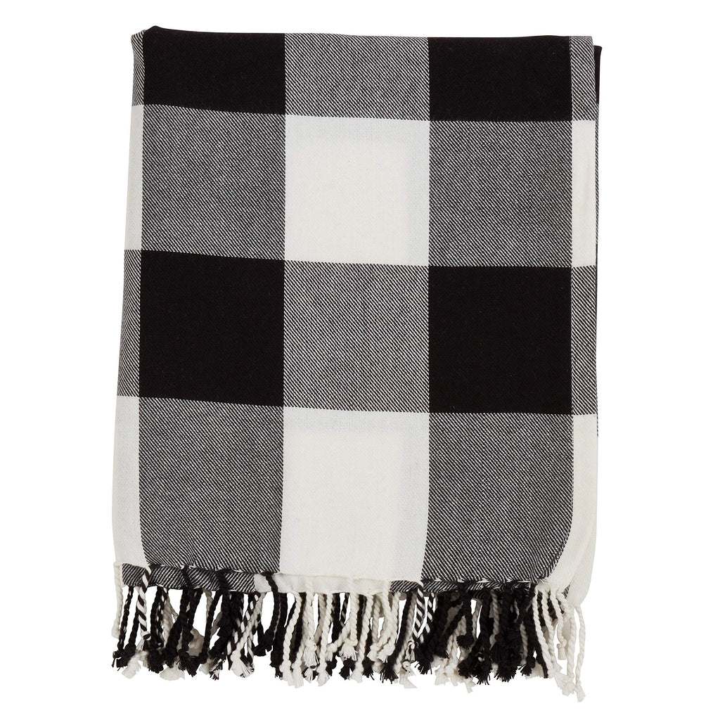 Fennco Styles Rustic Buffalo Plaid 100% Cotton Throw Blanket with Hand-Knotted Fringe