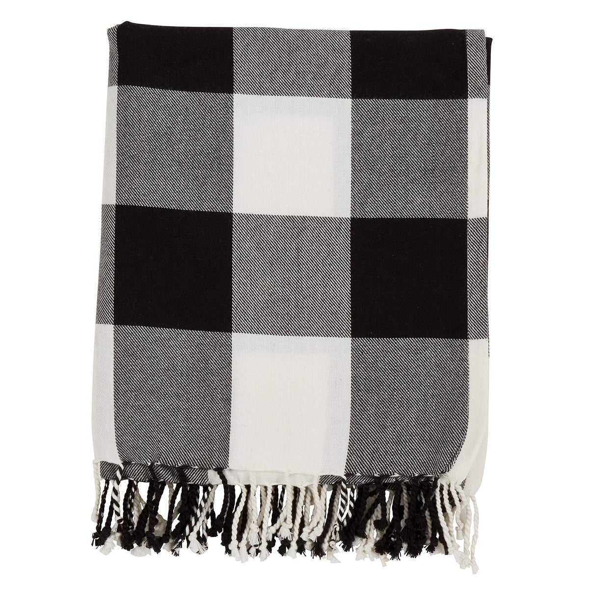 Fennco Styles Rustic Buffalo Plaid 100% Cotton Throw Blanket with Hand-Knotted Fringe