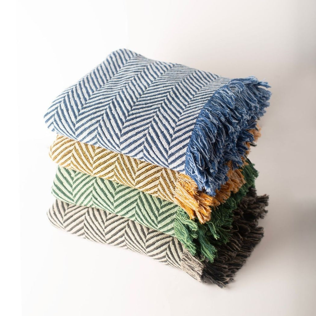Golden Herringbone Jacquard Woven Throw Blanket, Reversible Cotton Throw, Made in USA | Henry Goldenrod