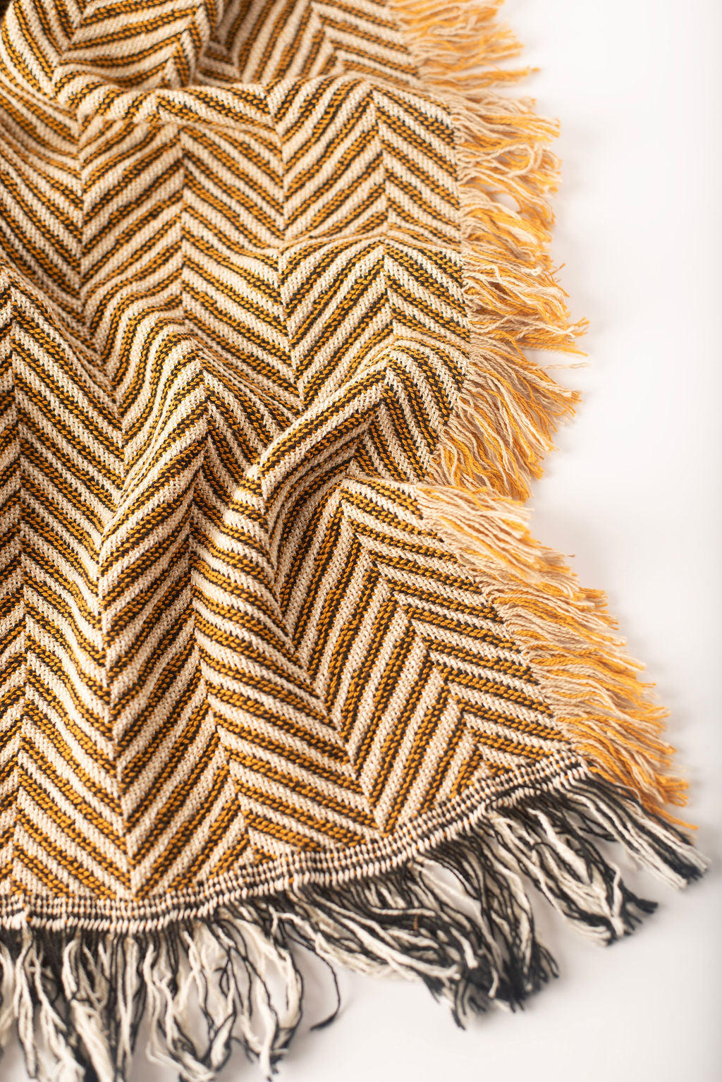 Golden Herringbone Jacquard Woven Throw Blanket, Reversible Cotton Throw, Made in USA | Henry Goldenrod