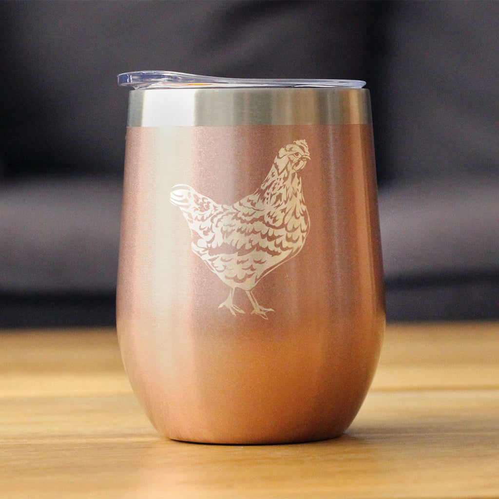 Hen - Wine Tumbler Glass with Sliding Lid - Stainless Steel Insulated Mug - Chicken Gifts for Women and Men