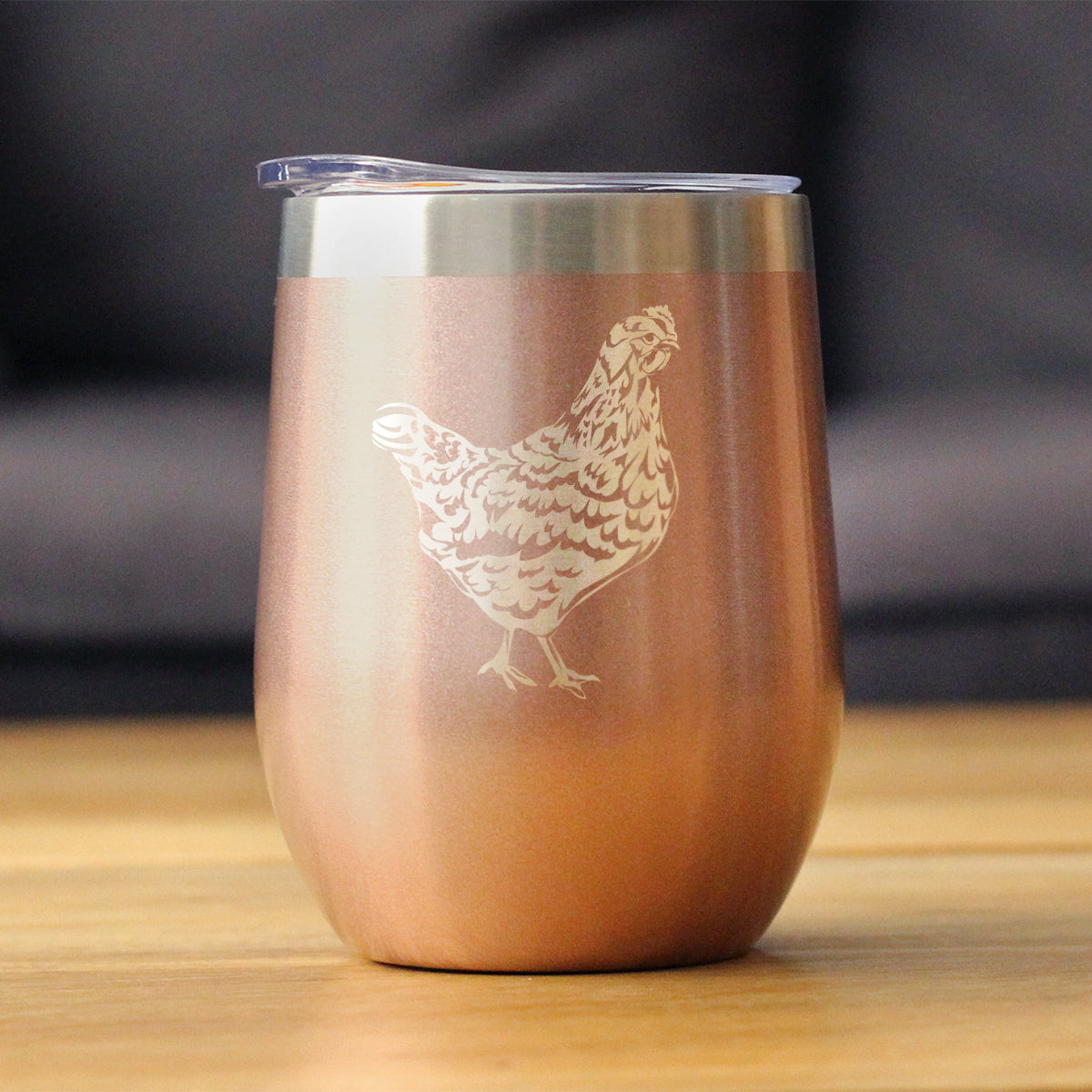 Hen - Wine Tumbler Glass with Sliding Lid - Stainless Steel Insulated Mug - Chicken Gifts for Women and Men