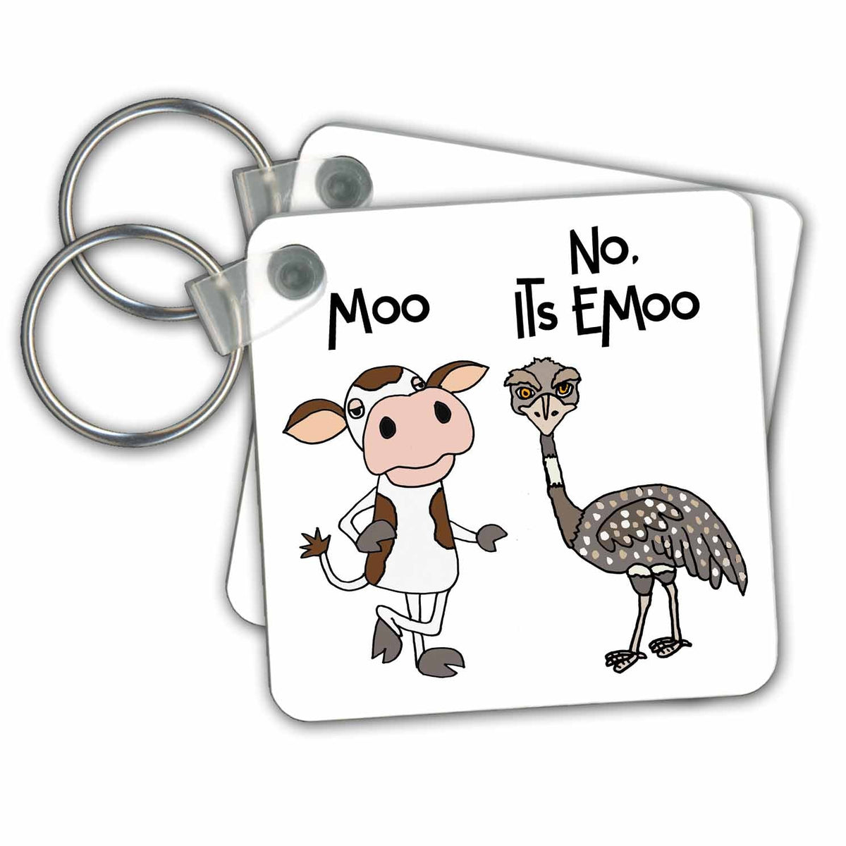 Key Chains Funny Cool Camera hog Emu Bird and Cow Moo and emoo Pun Cartoon
