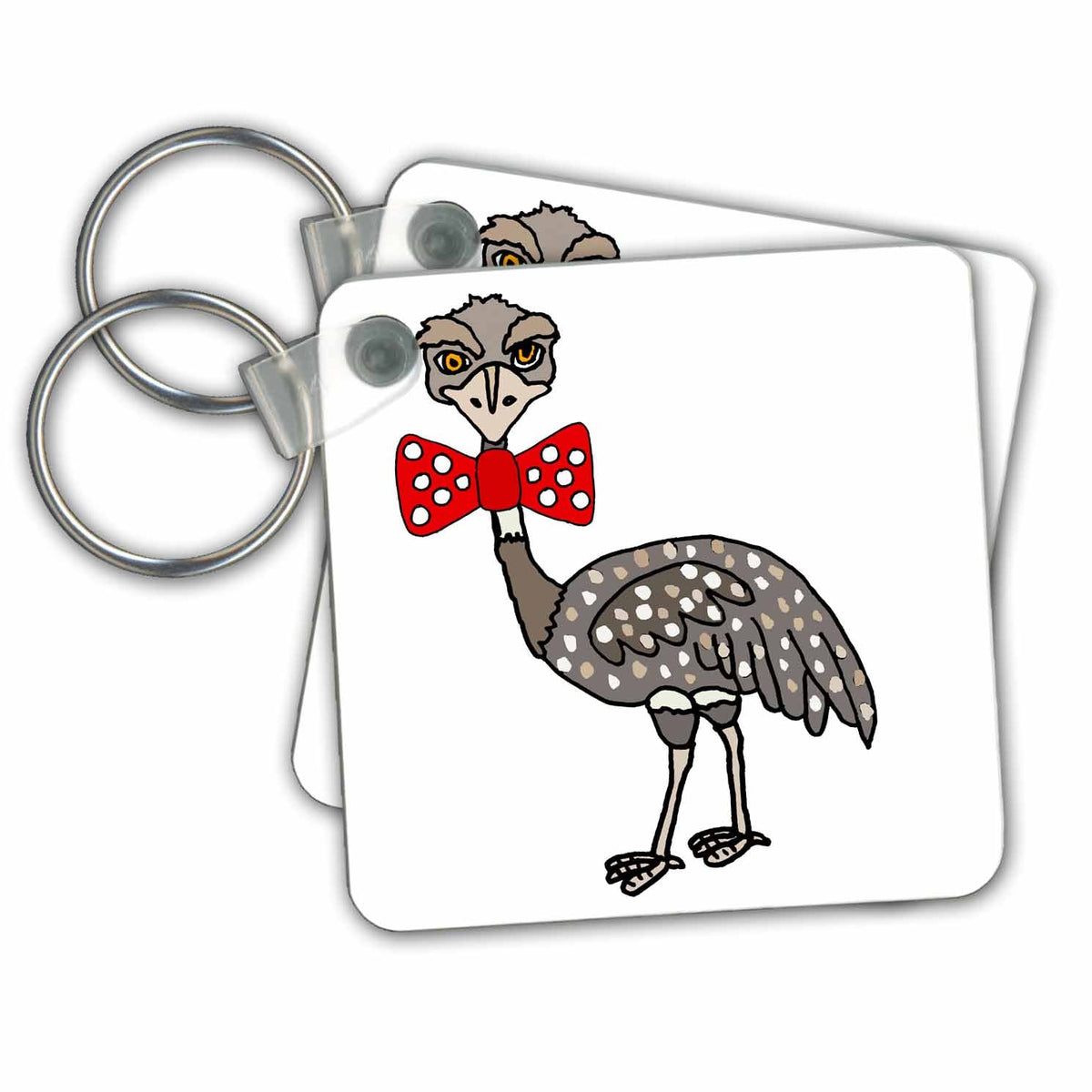 Key Chains Funny Cool Camera hog Emu Bird wearing red dotted bow tie Cartoon