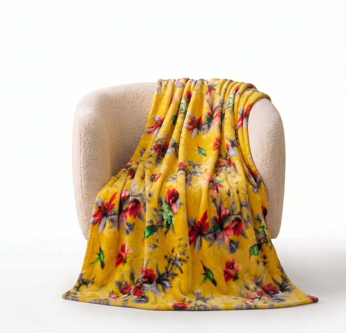 DaDa Bedding Yellow Farmhouse Rustic Spring Floral Hummingbirds Soft Fleece Throw Blanket (925)