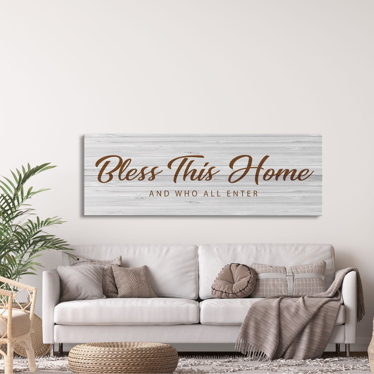 Farmhouse Wall Decor Custom Bless This House Canvas Sign, Primitive Cottage Decor Rustic Large Canvas Living Room Last Name Sign