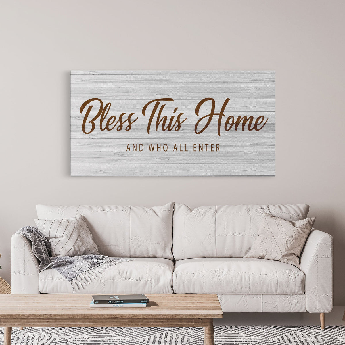 Farmhouse Wall Decor Custom Bless This House Canvas Sign, Primitive Cottage Decor Rustic Large Canvas Living Room Last Name Sign