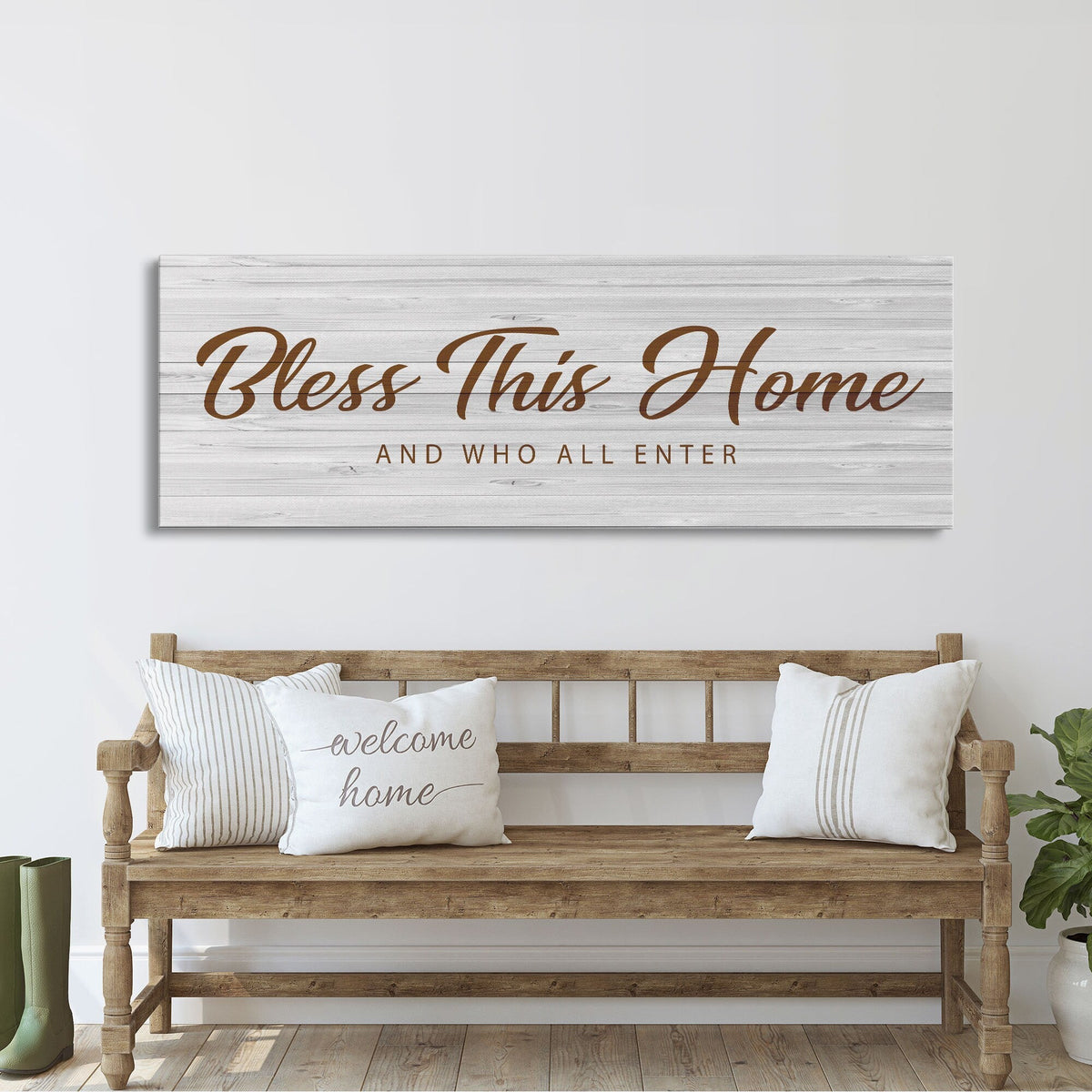 Farmhouse Wall Decor Custom Bless This House Canvas Sign, Primitive Cottage Decor Rustic Large Canvas Living Room Last Name Sign