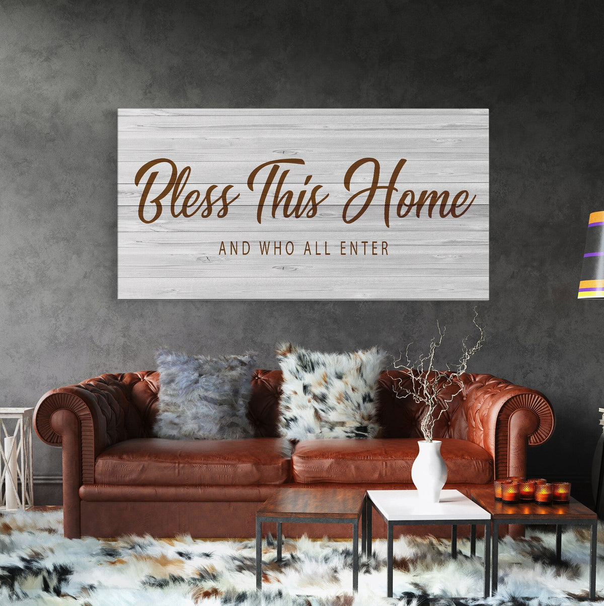 Farmhouse Wall Decor Custom Bless This House Canvas Sign, Primitive Cottage Decor Rustic Large Canvas Living Room Last Name Sign