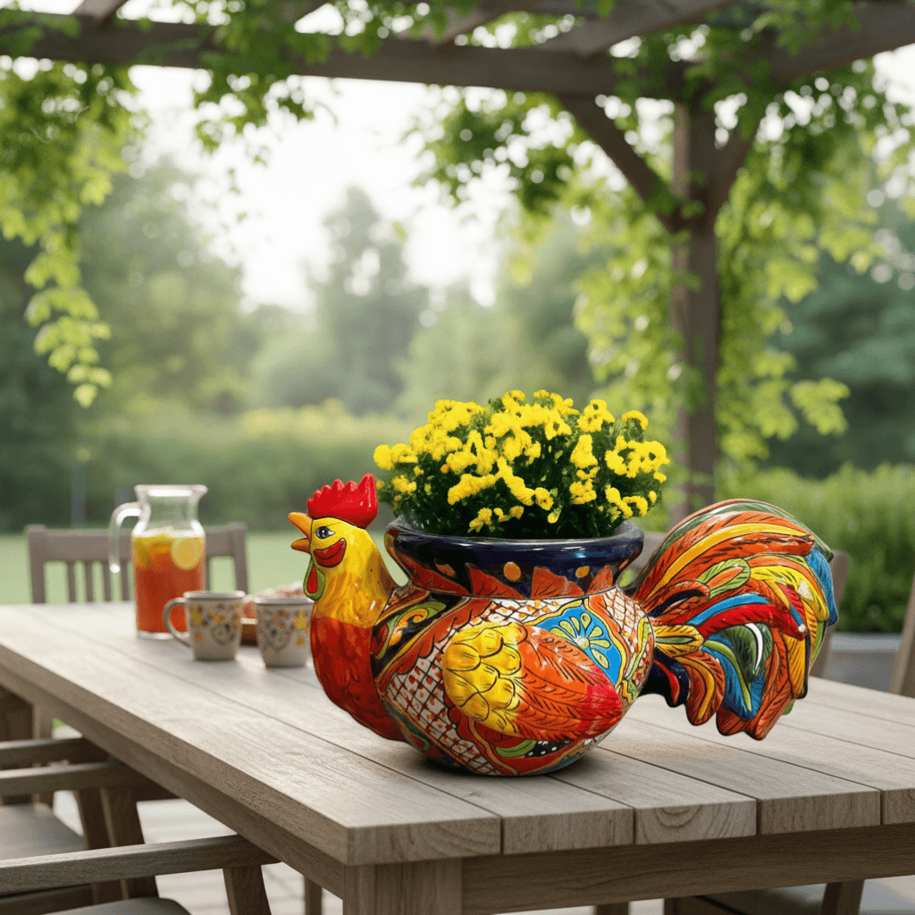 Talavera Rooster Planter | Handmade Colorful Mexican Ceramic Pot