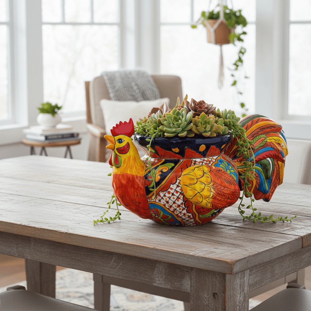 Talavera Rooster Planter | Handmade Colorful Mexican Ceramic Pot