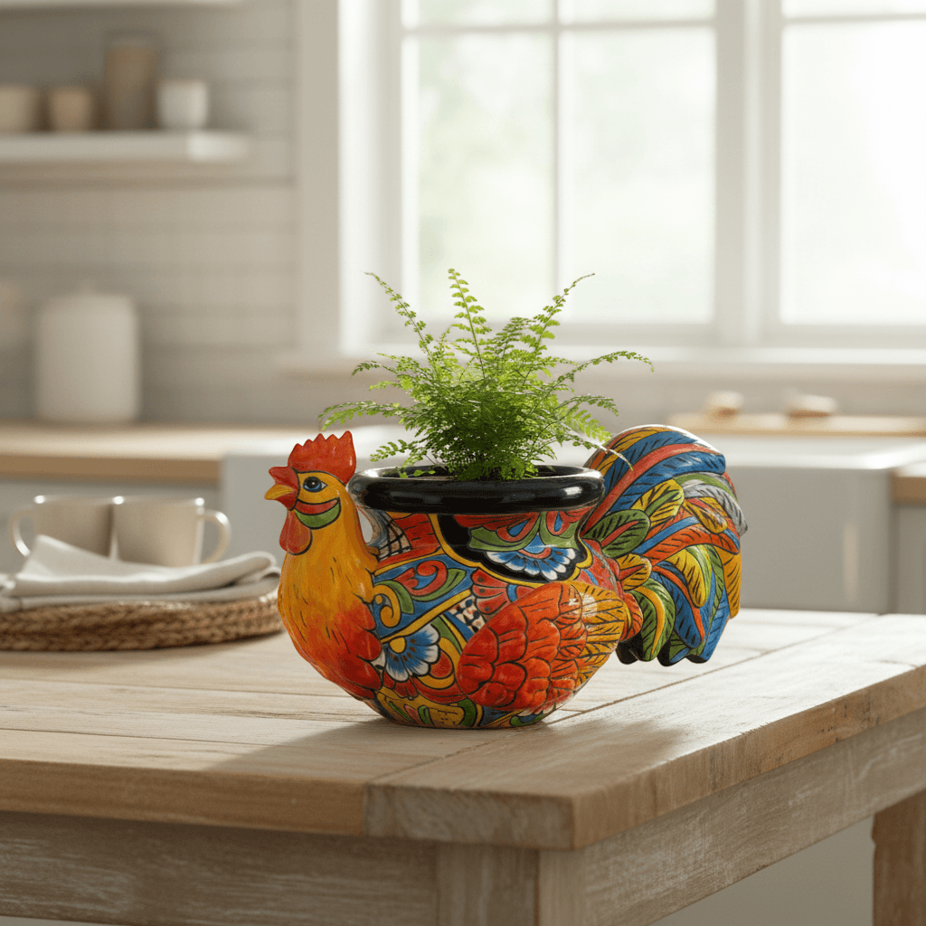 Talavera Rooster Planter | Handmade Colorful Mexican Ceramic Pot