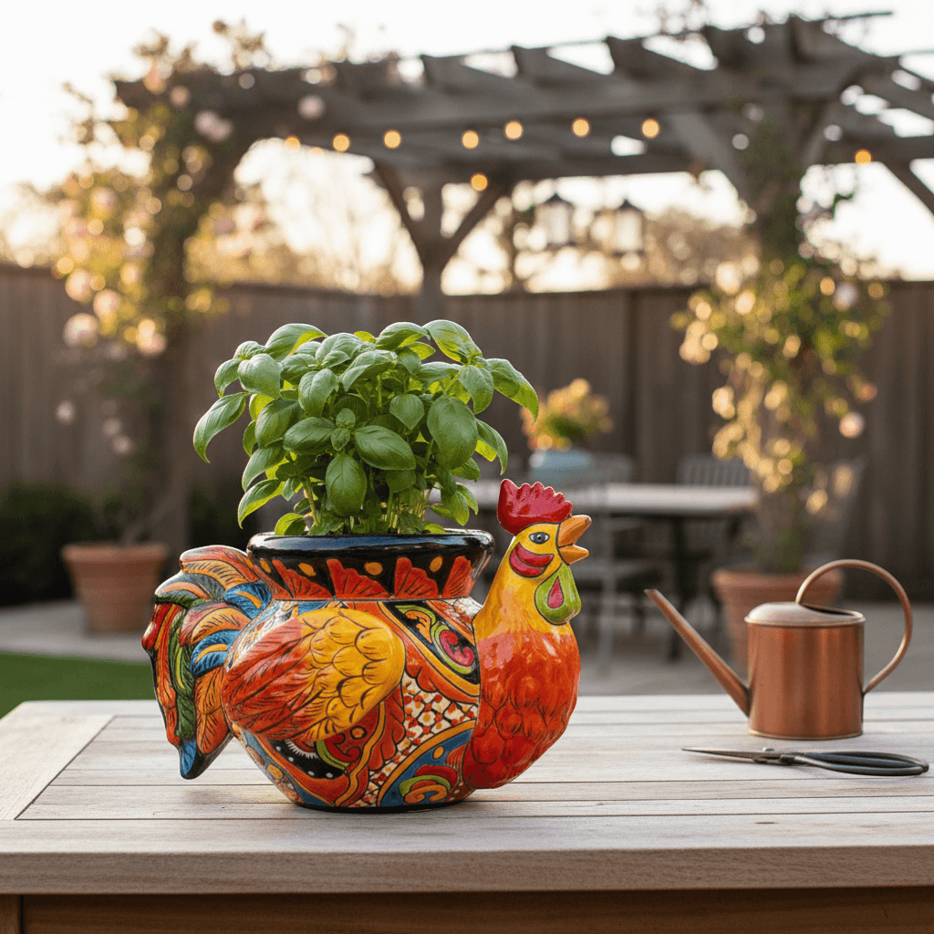 Talavera Rooster Planter | Handmade Colorful Mexican Ceramic Pot